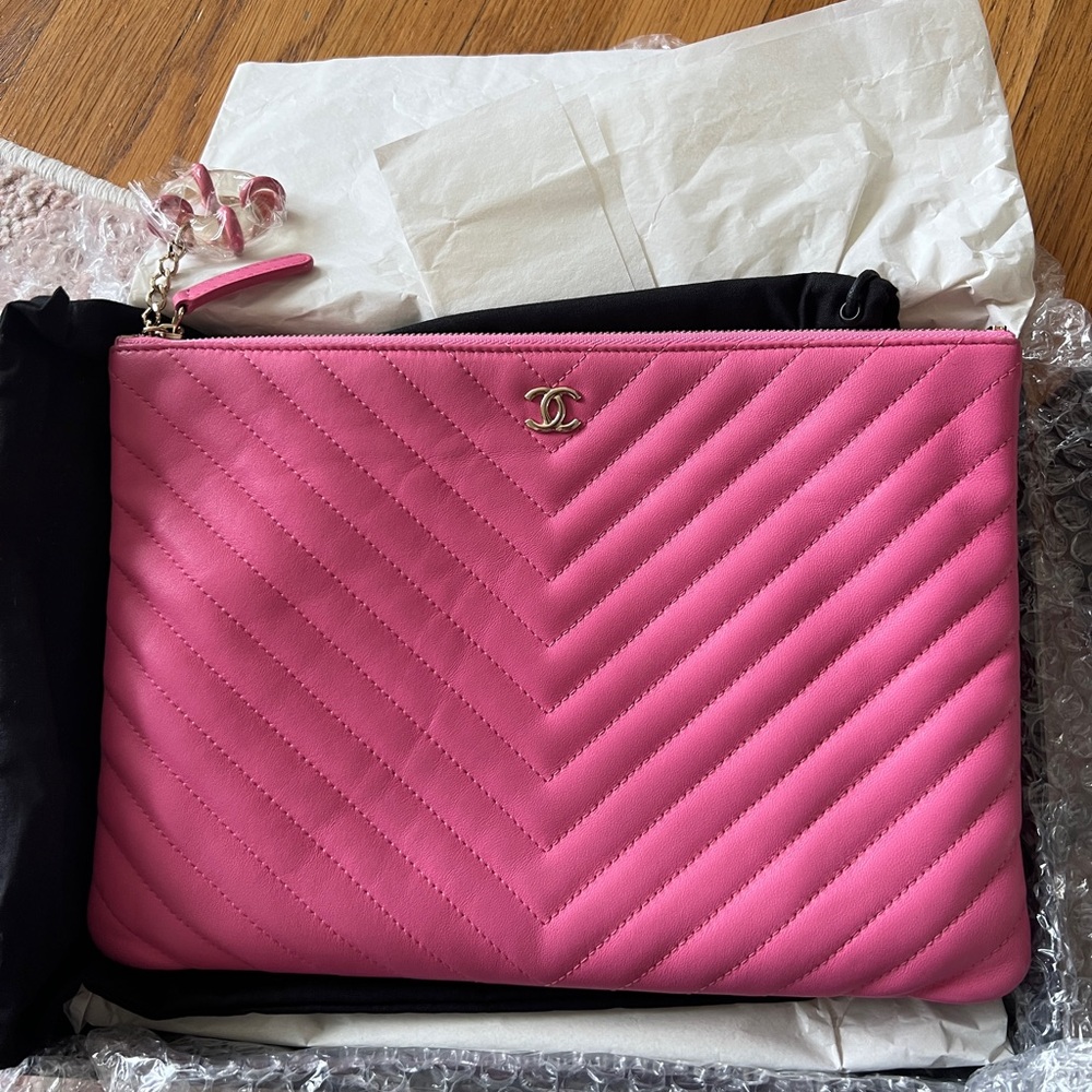 Chanel Pink Quilted Clutch Bag
